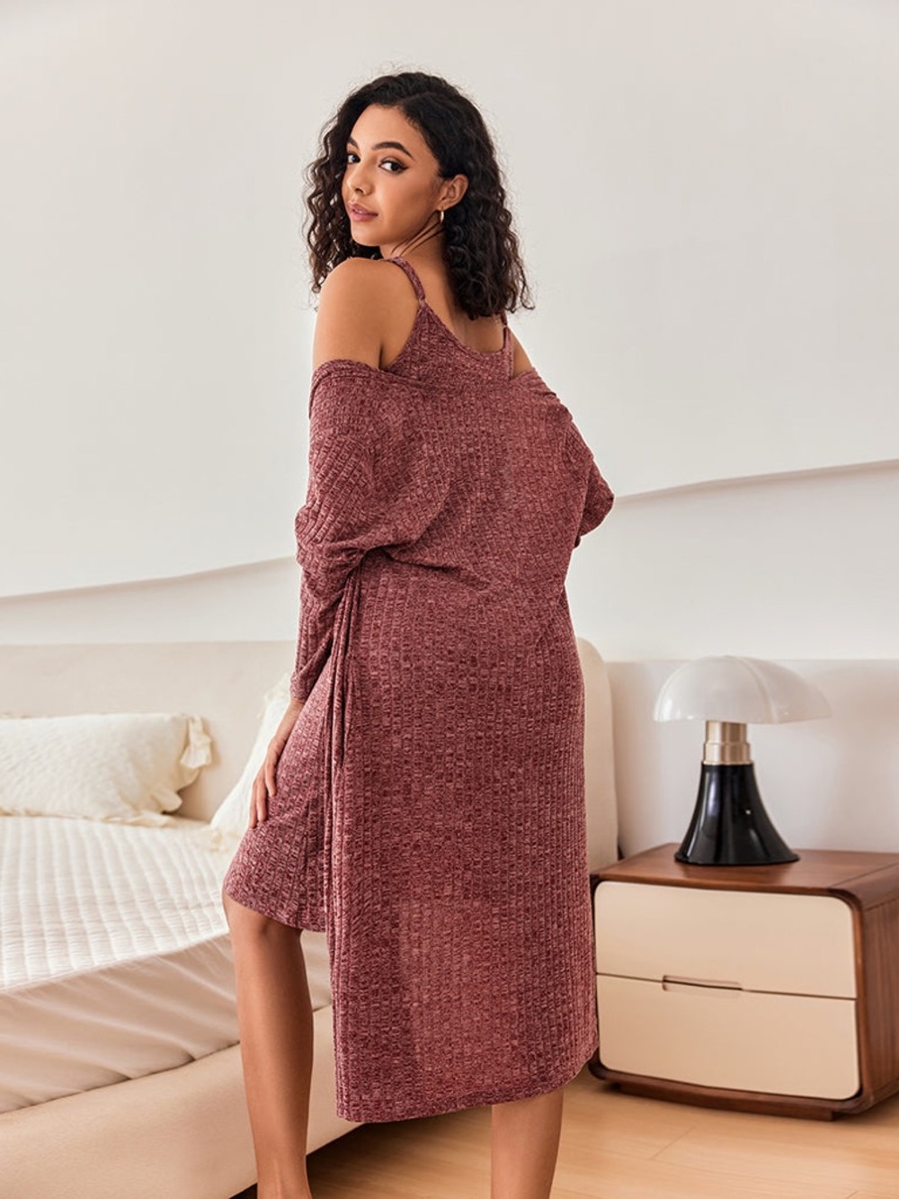 Ribbed Knit Tank Dress with Matching Duster - Picture 2 of 8